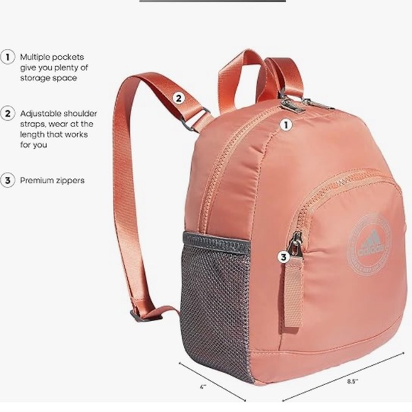 Adidas linear 3 mini backpack wonder clay/silver metallic #5156986 - Picture 6 of 11